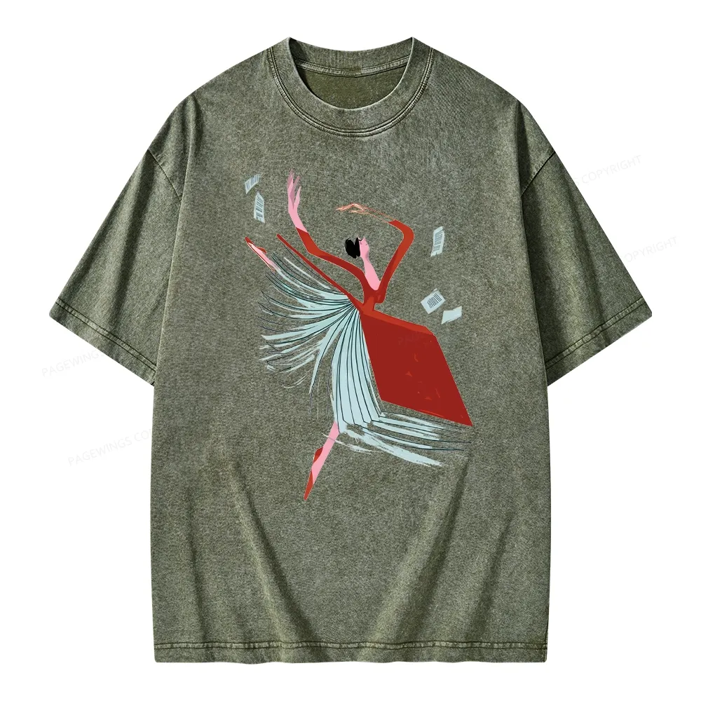 Pagewings Girl Dancing Pages Unisex Washed T-shirt