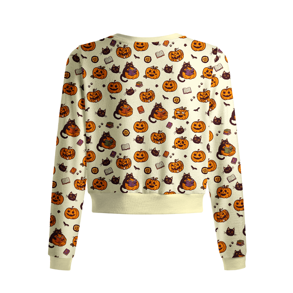 Pagewings Halloween Bookish Crew Neck Cardigan Sweaters