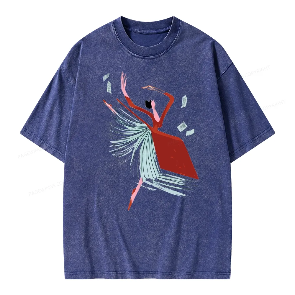 Pagewings Girl Dancing Pages Unisex Washed T-shirt