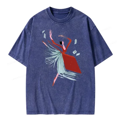 Pagewings Girl Dancing Pages Unisex Washed T-shirt