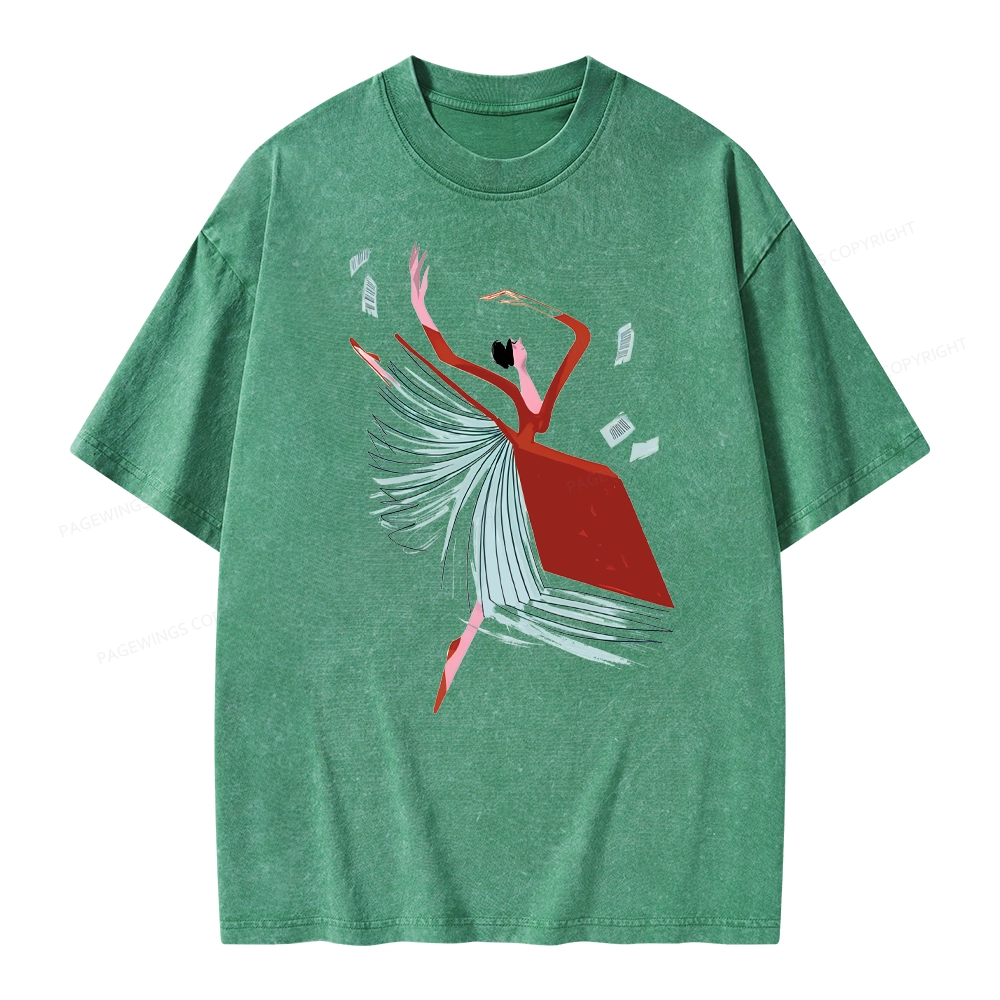 Pagewings Girl Dancing Pages Unisex Washed T-shirt