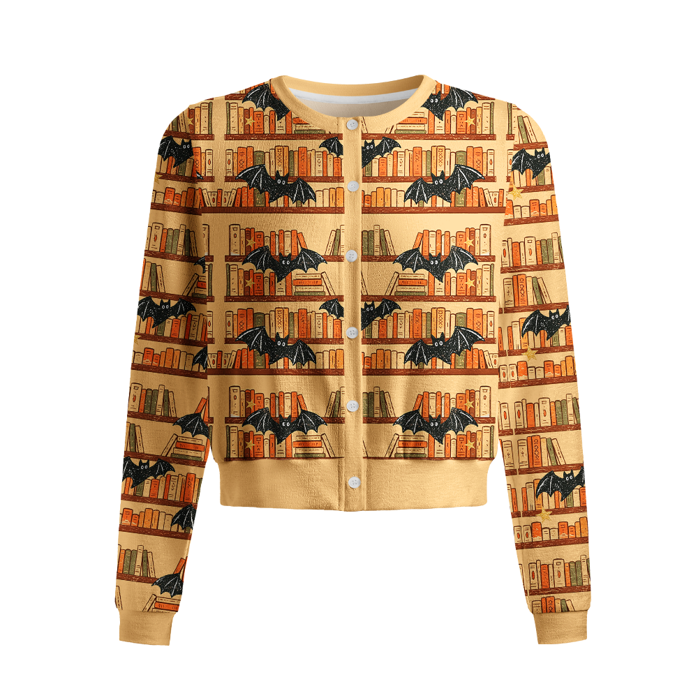 Pagewings Halloween Bookish Crew Neck Cardigan Sweaters