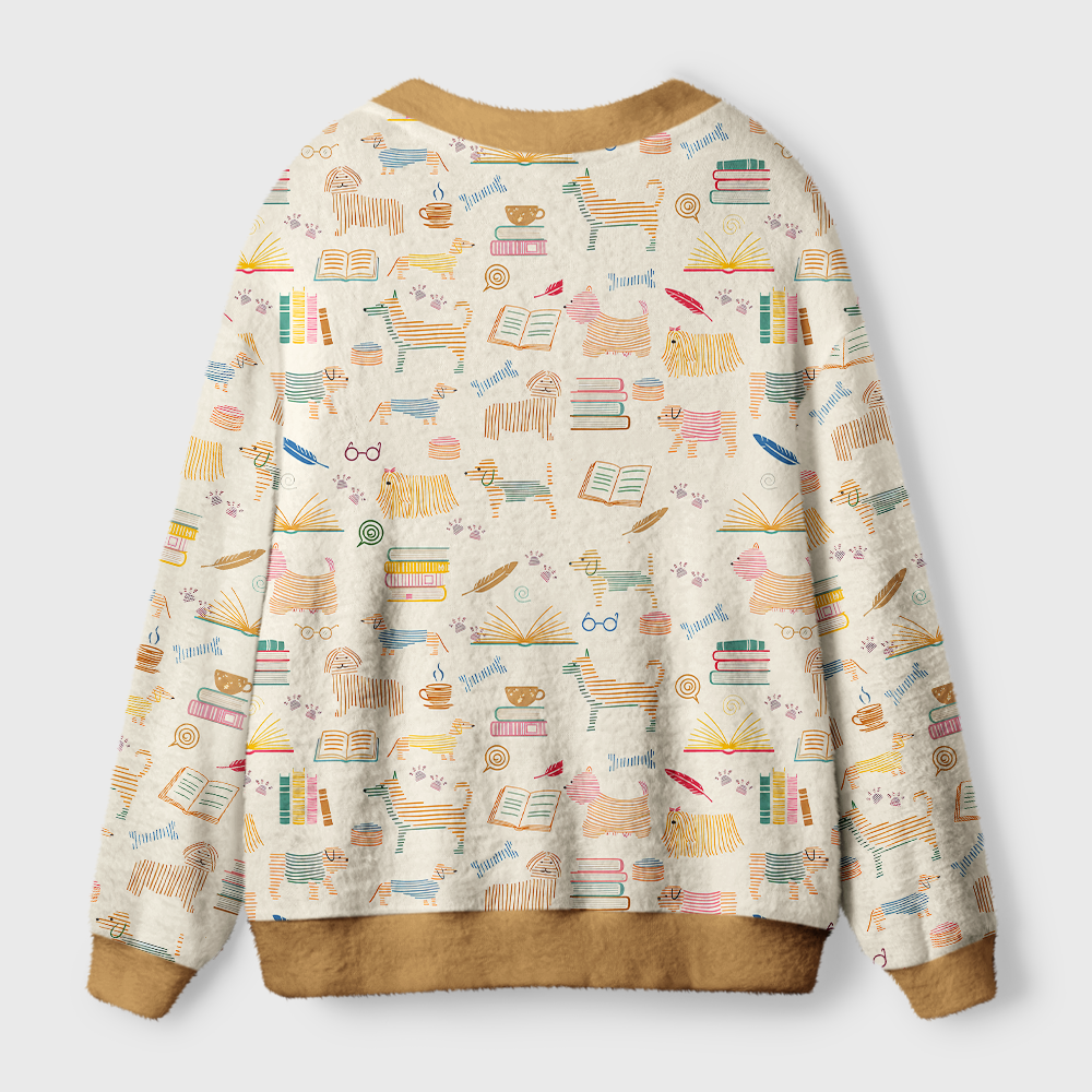 Pagewings Dog Book Lover Light Knit Unisex Cardigan Sweaters