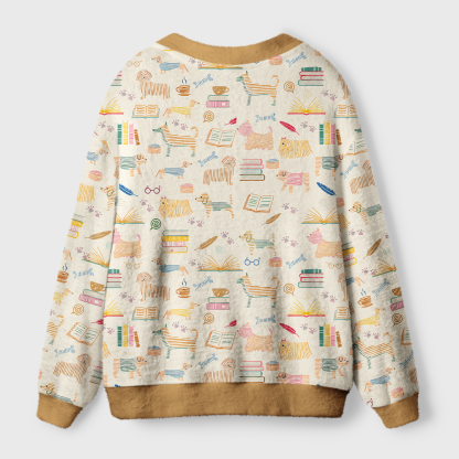 Pagewings Dog Book Lover Light Knit Unisex Cardigan Sweaters