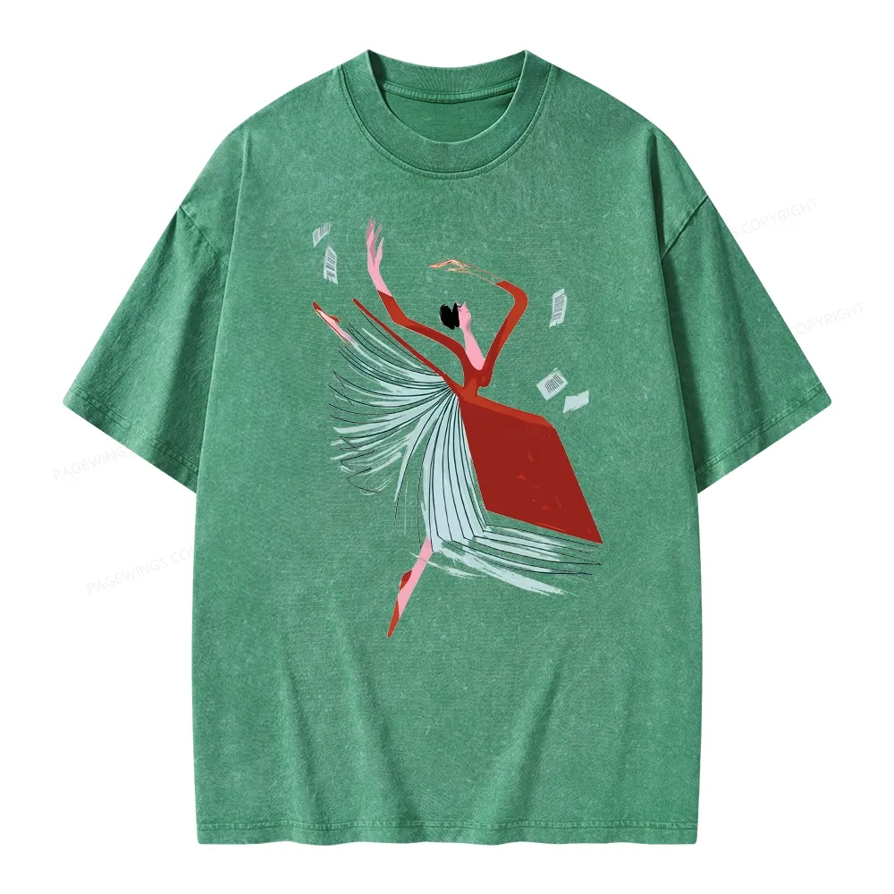 Pagewings Girl Dancing Pages Unisex Washed T-shirt