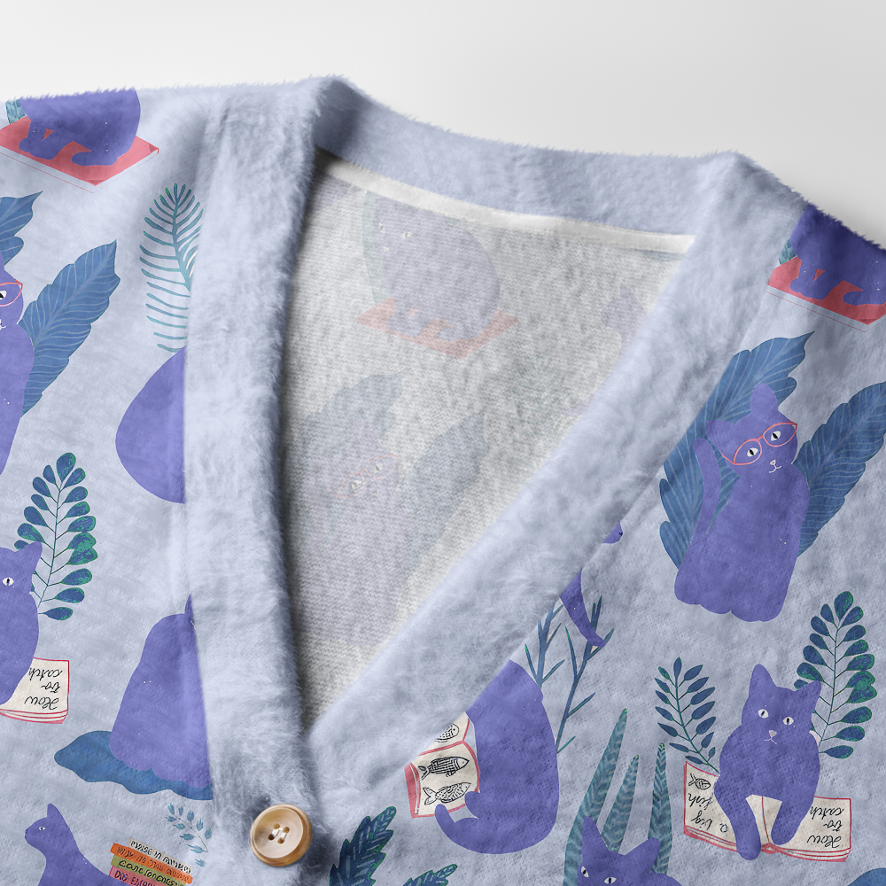 Pagewings Cat Book Lover Light Knit Unisex Cardigan Sweaters