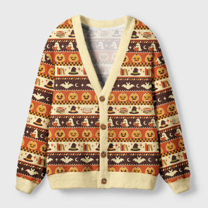 Pagewings Halloween Bookish Light Knit Unisex Cardigan Sweaters