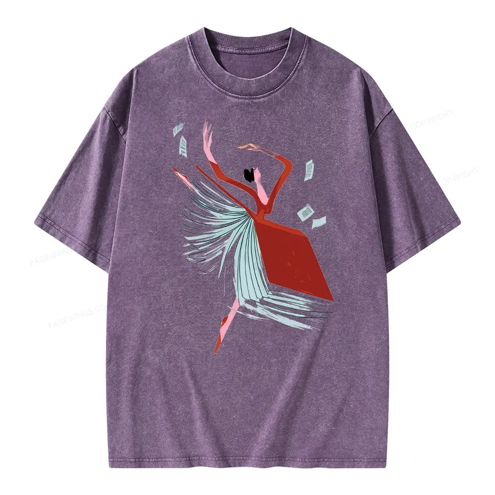 Pagewings Girl Dancing Pages Unisex Washed T-shirt