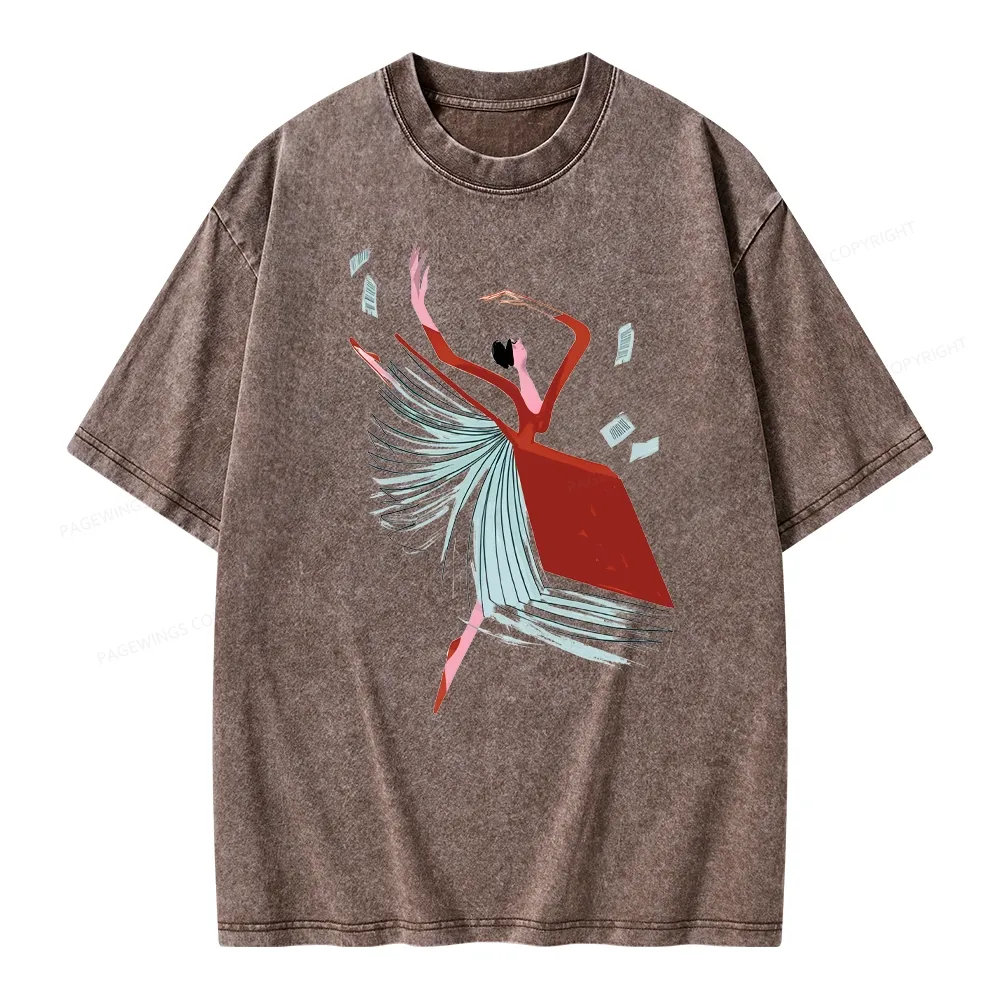 Pagewings Girl Dancing Pages Unisex Washed T-shirt