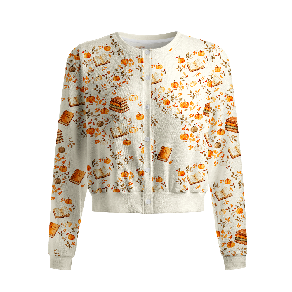 Pagewings Ghosts Love Reading Crew Neck Cardigan Sweaters