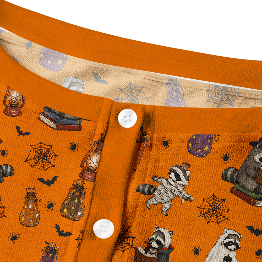 Pagewings Halloween Raccoon Book Lovers Crew Neck Cardigan Sweaters