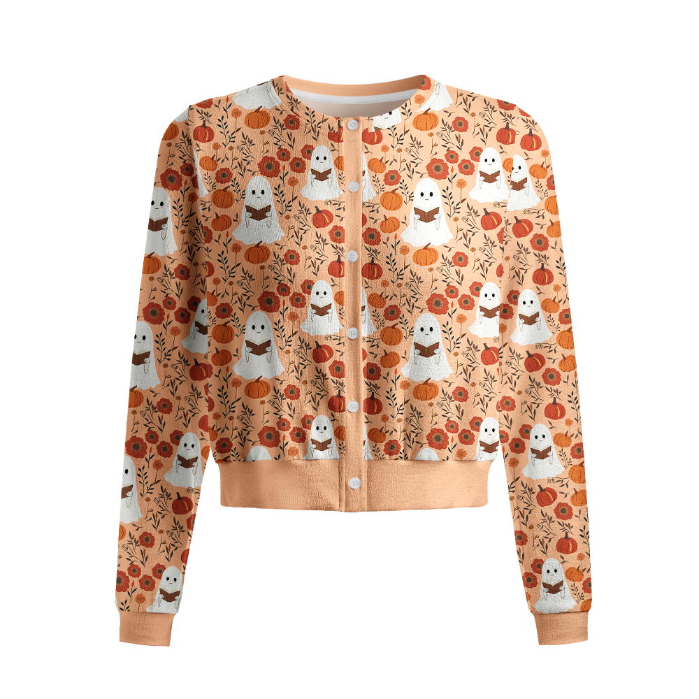 Pagewings Halloween Bookish Crew Neck Cardigan Sweaters