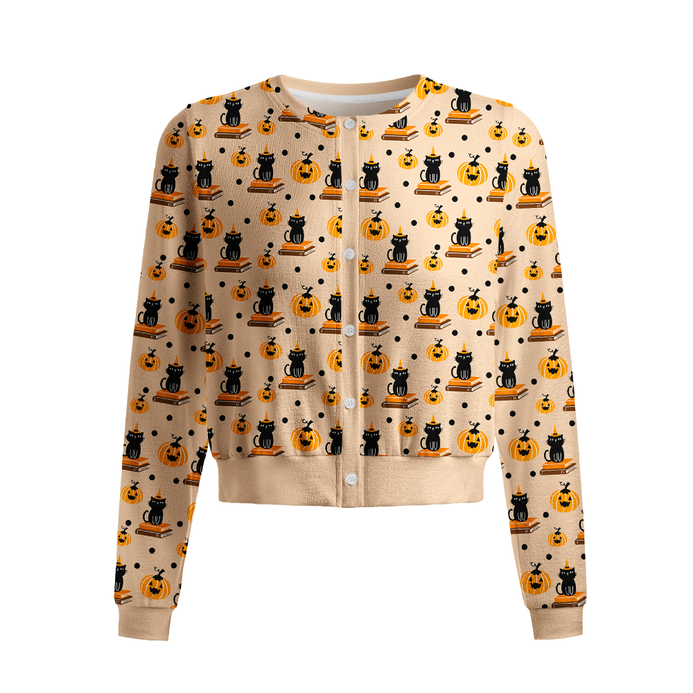 Pagewings Halloween Bookish Crew Neck Cardigan Sweaters
