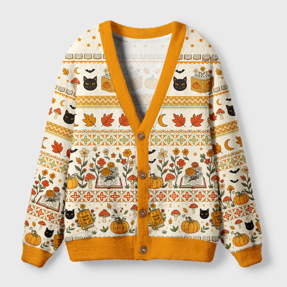 Pagewings Halloween Bookish Light Knit Unisex Cardigan Sweaters