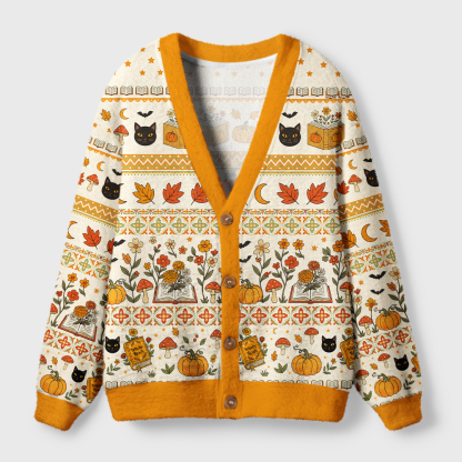 Pagewings Halloween Bookish Light Knit Unisex Cardigan Sweaters