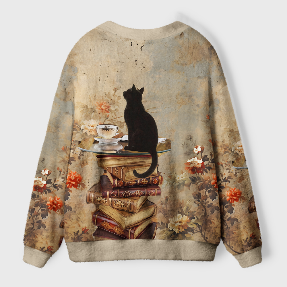 Pagewings Cat Book Lover Light Knit Unisex Cardigan Sweaters