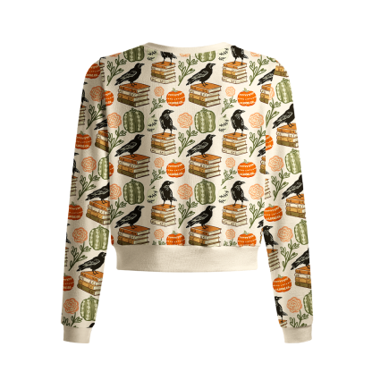Pagewings Halloween Bookish Crew Neck Cardigan Sweaters