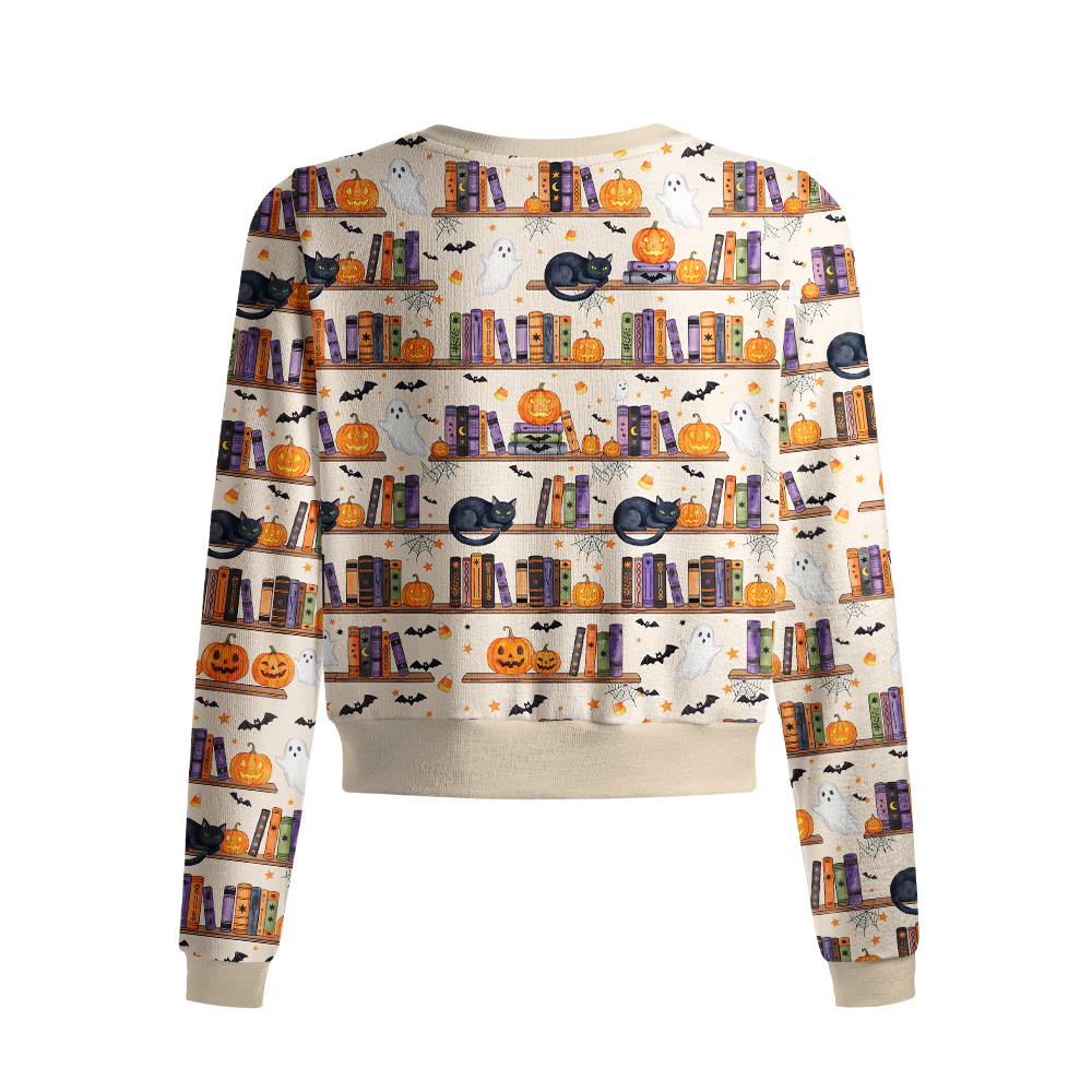 Pagewings Halloween Bookish Crew Neck Cardigan Sweaters