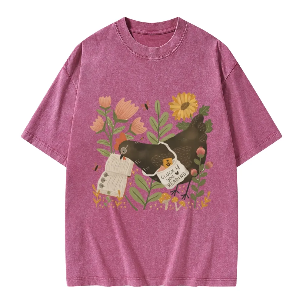Pagewings Chicken Reading a Book Unisex Washed T-shirt
