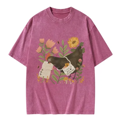Pagewings Chicken Reading a Book Unisex Washed T-shirt