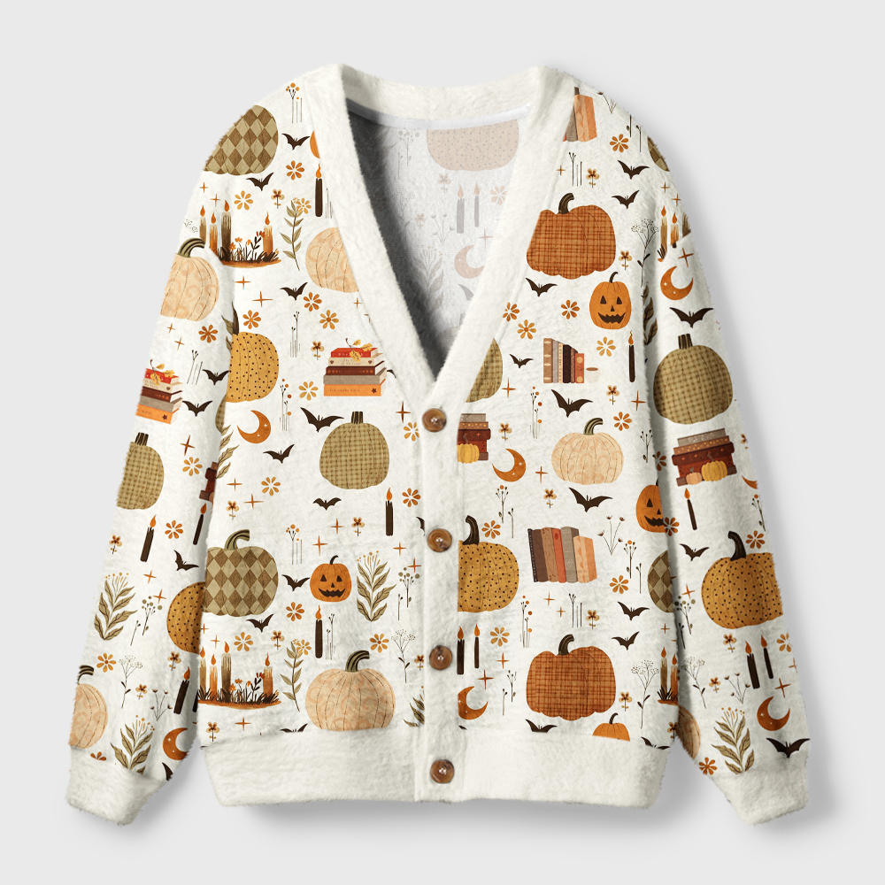 Pagewings Book Pumpkin Light Knit Unisex Cardigan Sweaters