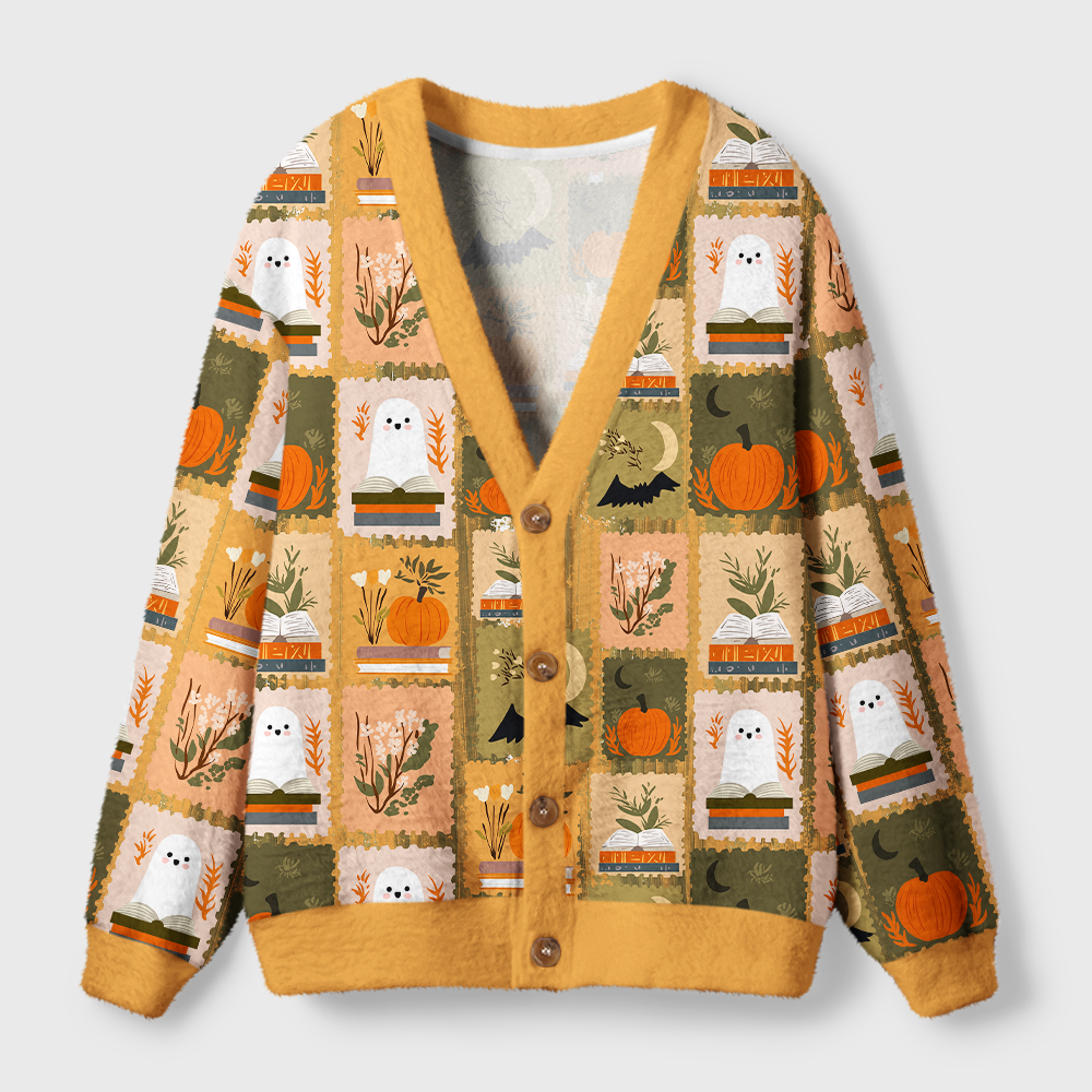 Pagewings Halloween Bookish Light Knit Unisex Cardigan Sweaters