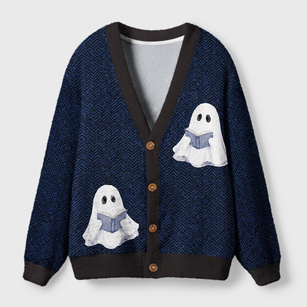 Pagewings Ghosts Love Reading Light Knit Unisex Cardigan Sweaters