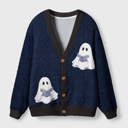 Pagewings Ghosts Love Reading Light Knit Unisex Cardigan Sweaters