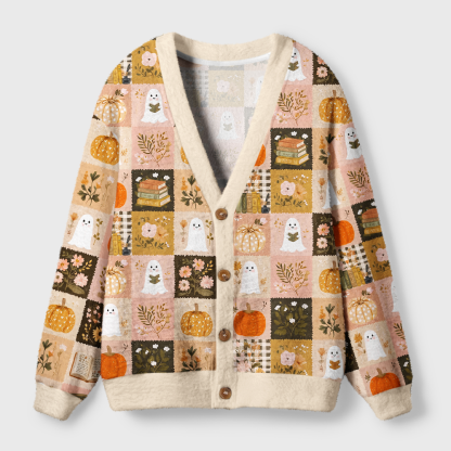 Pagewings Halloween Bookish Light Knit Unisex Cardigan Sweaters