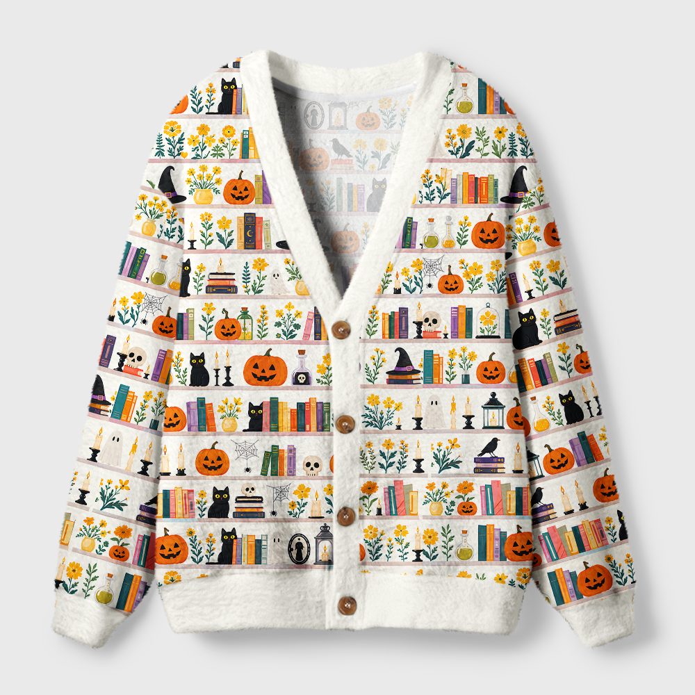 Pagewings Halloween Bookish Light Knit Unisex Cardigan Sweaters