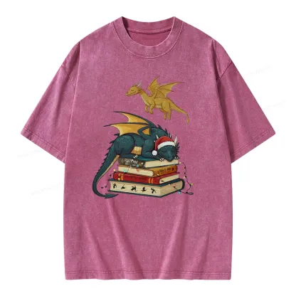 Pagewings Fourth Wing Dragons Christmas Unisex Washed T-shirt