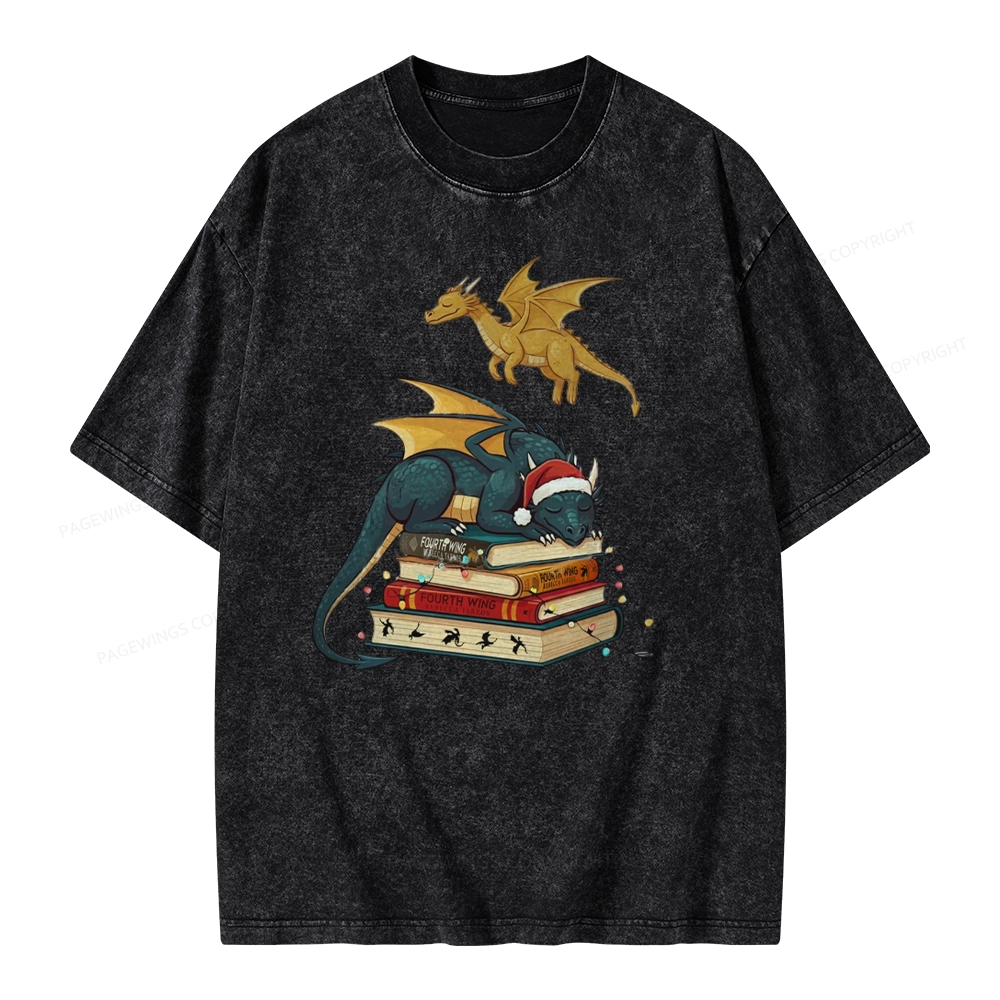 Pagewings Fourth Wing Dragons Christmas Unisex Washed T-shirt