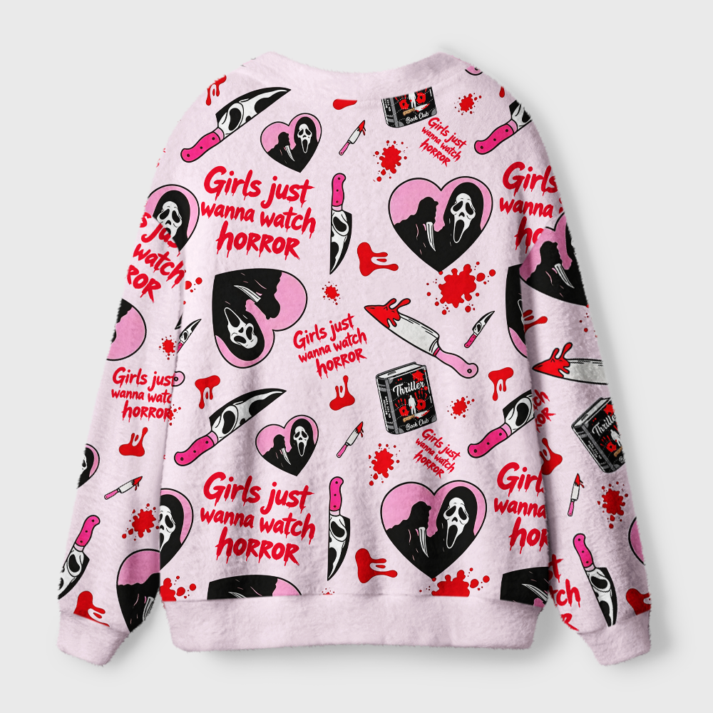Pagewings Girls Just Wanna Watch Horror Light Knit Unisex Cardigan Sweaters