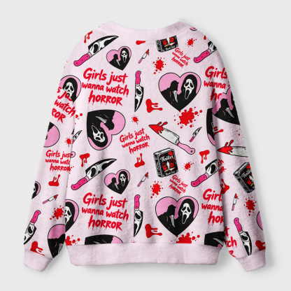Pagewings Girls Just Wanna Watch Horror Light Knit Unisex Cardigan Sweaters