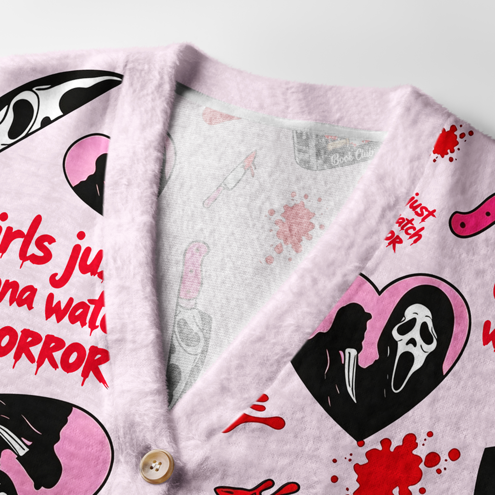 Pagewings Girls Just Wanna Watch Horror Light Knit Unisex Cardigan Sweaters
