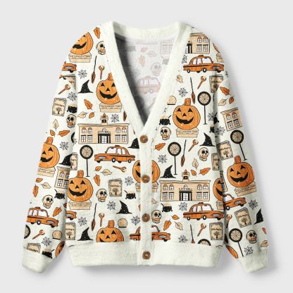 Pagewings Halloween Bookish Light Knit Unisex Cardigan Sweaters