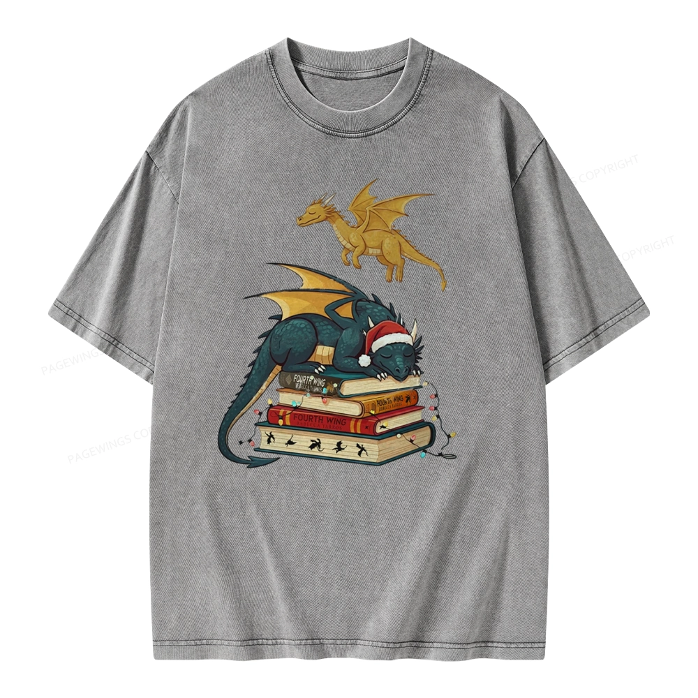 Pagewings Fourth Wing Dragons Christmas Unisex Washed T-shirt