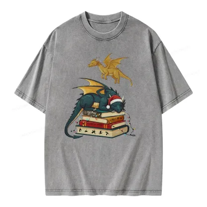 Pagewings Fourth Wing Dragons Christmas Unisex Washed T-shirt