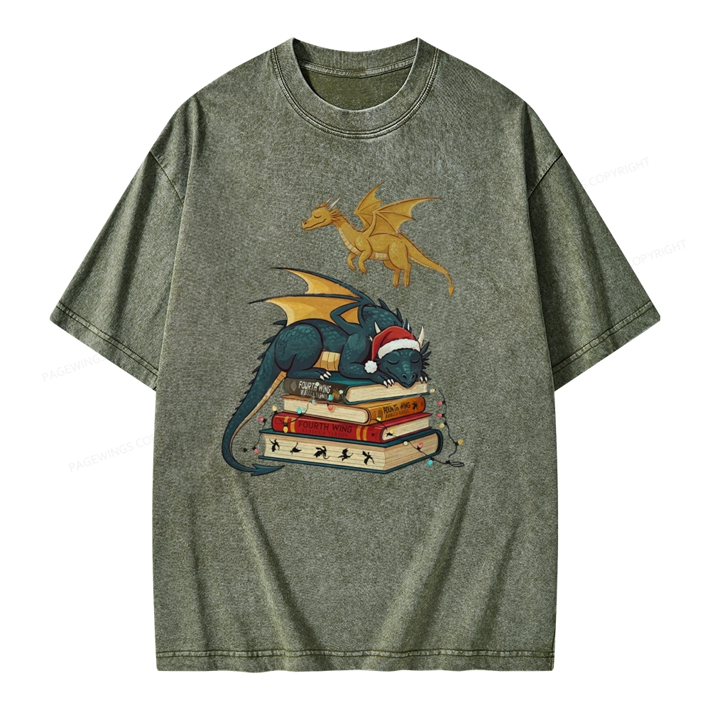 Pagewings Fourth Wing Dragons Christmas Unisex Washed T-shirt