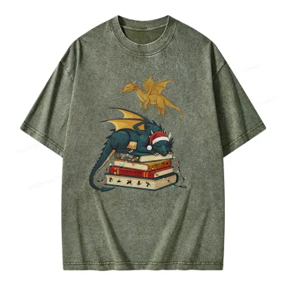 Pagewings Fourth Wing Dragons Christmas Unisex Washed T-shirt