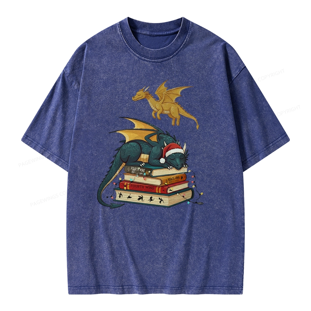 Pagewings Fourth Wing Dragons Christmas Unisex Washed T-shirt