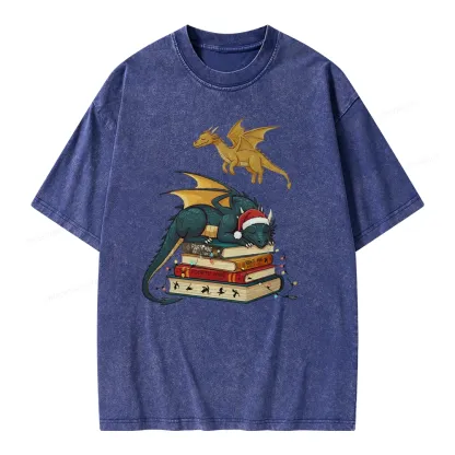 Pagewings Fourth Wing Dragons Christmas Unisex Washed T-shirt