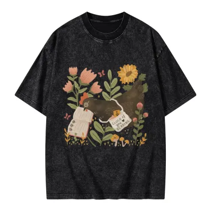 Pagewings Chicken Reading a Book Unisex Washed T-shirt