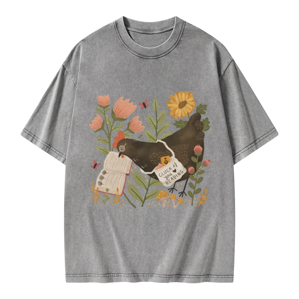 Pagewings Chicken Reading a Book Unisex Washed T-shirt