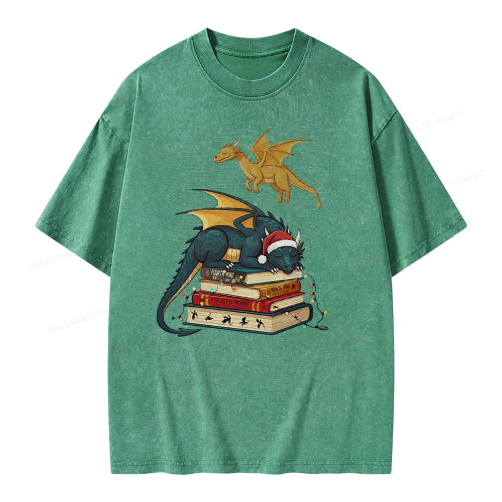 Pagewings Fourth Wing Dragons Christmas Unisex Washed T-shirt