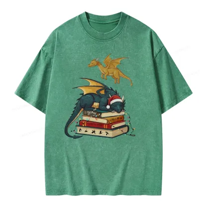 Pagewings Fourth Wing Dragons Christmas Unisex Washed T-shirt
