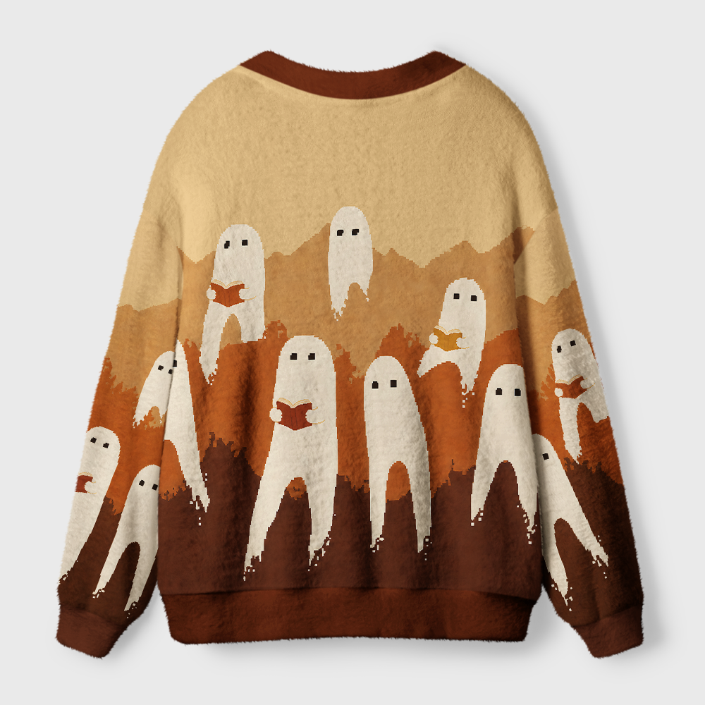 Pagewings Ghosts Love Reading Light Knit Unisex Cardigan Sweaters