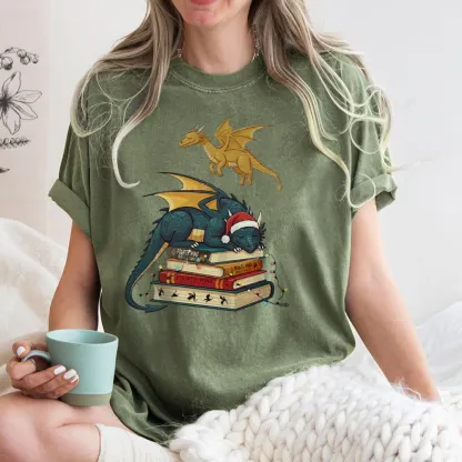 Pagewings Fourth Wing Dragons Christmas Unisex Washed T-shirt