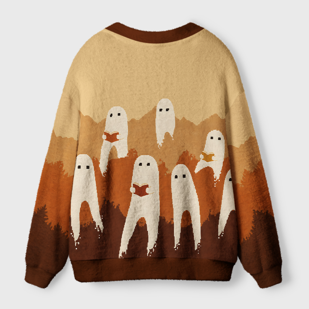 Pagewings Ghosts Love Reading Light Knit Unisex Cardigan Sweaters