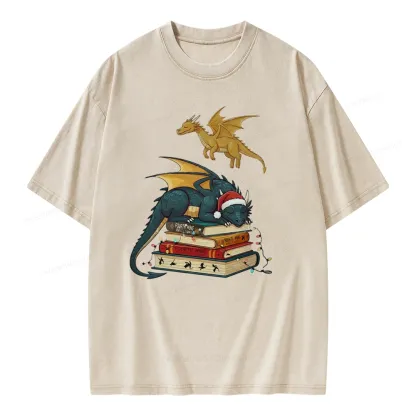 Pagewings Fourth Wing Dragons Christmas Unisex Washed T-shirt